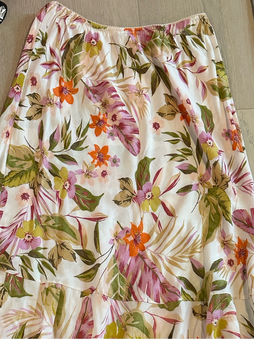 belle sky White Maxi Skirt with Pink, Orange & Green Floral Print